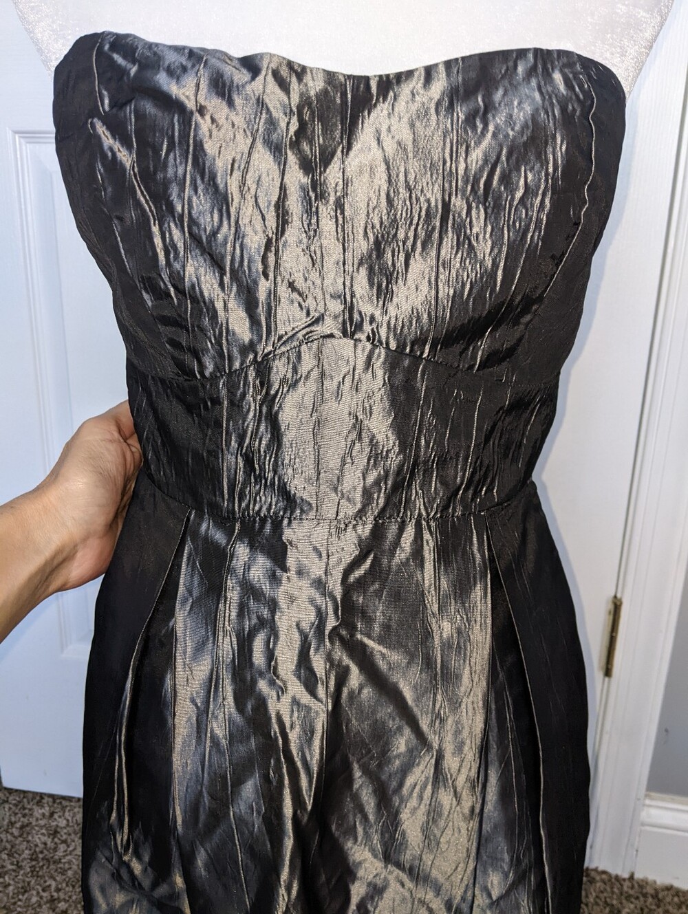 La La Lame Silver Grey Silk Dress M - Picture 9 of 14